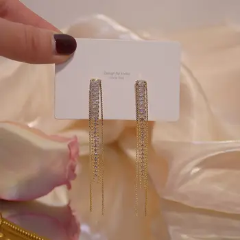 Ny Mode Smykker Lang Kvast Crystal Udsøgt 14K Ægte Forgyldte Øreringe til Kvinde Ferie Part Daglige Elegante Øreringe