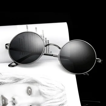 Retro Runde Polariserede Solbriller Mænd Kvinder Vintage solbriller Metal Frame Black linse Party Briller Kørsel Fiskeri UV400