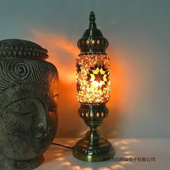 2020 Nye tyrkiske mosaik bord Lampe vintage art deco-Håndlavede lamparas de mesa Glas romantisk bed lys lamparas con mosaicos