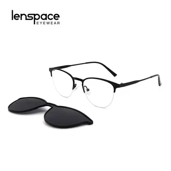Lenspace Polariseret Square Solbriller Kvinder magnetlås På Mænds Briller til Mænd, Linser, Optiske Rustfrit Øjeglas Rammer