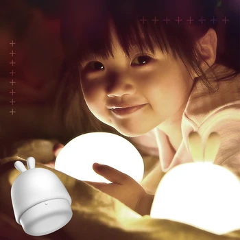 Søde Silikone Touch Sensor LED Nat Lys Til Børn, Baby, Børn Kanin Champignon Timing Funktion USB-Opladning LED Nat Lampe