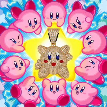 JINAO Nye Mode Tegnefilm Kirby Halskæde Cubic Zircon Iced Out Kæde Hip Hop Smykker Til Manden Gaver Kvinder