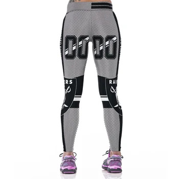 2017 Høj Talje 3D-Sort/Blå Raiders Trykt Leggings Trænings-og Sportslige Kvinder Tynde Blyant Aktiv Bukser Træning Spandex Leggins