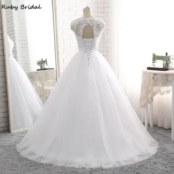 Ruby Elegante Vestido De Noiva Længe Bolden Kjole brudekjoler Billige Hvide Tyl Pynt Bælte Lace-Up PW68