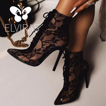ELVIRAS Mode kvinders støvler efteråret høj hæl kvinders støvler blonder broderede blonder damer, støvler spidse rør kvinder sko