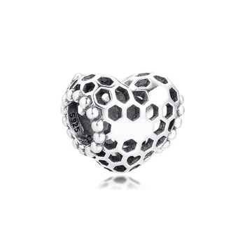 Charms Sølv 925 Smykker Bee Happy Honeycomb Hjerte vedhæng Passer til Europæiske Fashion Armbånd Kvinde DIY Perler Til smykkefremstilling