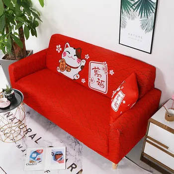 Japansk Lucky Cat Sofa Dække Stramme Wrap All-inclusive Skridsikker Elastisk Cubre Sofa Håndklæde Hjørne Sofa Dække Sofa Cove