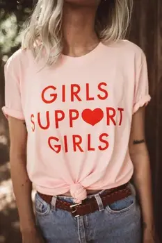 Piger Støtte Pigerne i Rødt Bogstav Print Tee Pink Grå Hvid Sort t-shirt Kvinder Sexet Sjove Tumblr Grafisk Hipster t-shirts Toppe
