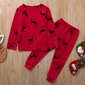 1-12T Jul Familie Matchende Pyjamas sæt Xmas mor og mig tøj Pj sæt Tøj Bomuld Hjem bære Elk Print Nattøj