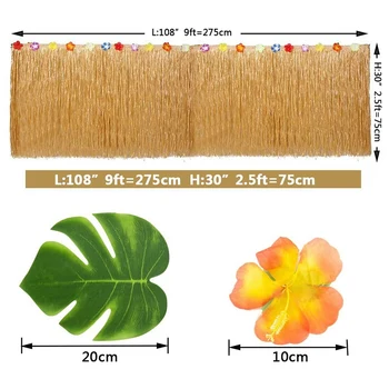 41PCS Party Dekorationer med 275CM Hawaiian Luau Græs Tabel Nederdel Tropiske Palme Blade Tropiske Blomster
