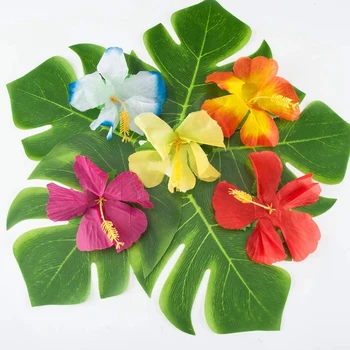 41PCS Party Dekorationer med 275CM Hawaiian Luau Græs Tabel Nederdel Tropiske Palme Blade Tropiske Blomster