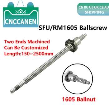 Kuglespindel C7 SFU1605 150mm 200mm 300mm 500 mm 1150mm 1550mm Med Enkelt Ballnut BK/BF12 RM1605 Ballscrew Ende For CNC-Fræsede
