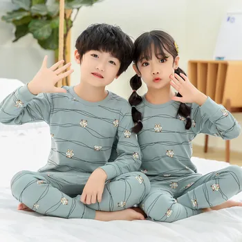 Børn Pyjamas Sæt Baby Drenge Piger Bomuld Langærmet Tshirt+bukser Tegneserie Pige Tøj Efteråret Nattøj Passer Pyjama Bukser