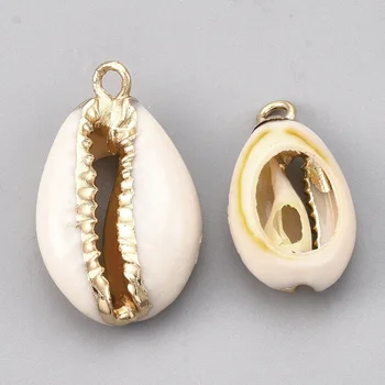50stk Naturlige Farve Cowrie Sea Shell Vedhæng til DIY-halskæde Armbånd smykker at gøre Tilbehør med Metal Resultater Indretning