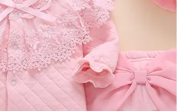 Nyfødte baby pige falde vinter tøj, udstyr & set Medium, varm, polstret top overtøj+bukser+hat pink blonde prinsesse udstyr