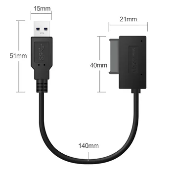 USB 3,0 til 7+6 13Pin Slimline SATA Kabel-Indikator for Bærbare DVD - /CD-ROM for HARDDISK-Caddy Drev-Adapter
