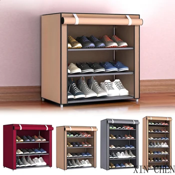 3-8 Husstand enkel, multi-lag skohylde støvtæt stål rør montering opbevaring stof sko opbevaring kabinet