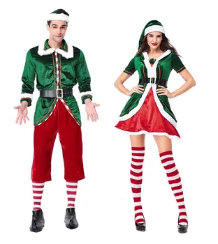 Voksen Par nisse Kostume, Grøn Elf Cosplay Kostume til Santa Claus Kostume-Xmas Party Kjole Til Kvinder, Mænd Plus Størrelse 2XL