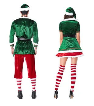Voksen Par nisse Kostume, Grøn Elf Cosplay Kostume til Santa Claus Kostume-Xmas Party Kjole Til Kvinder, Mænd Plus Størrelse 2XL