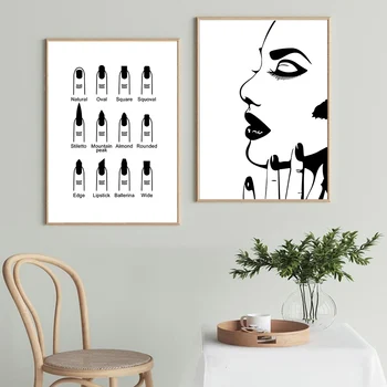 Makeup Negle Plakater Abstrakt Lærred Maleri Sort Og Hvid Væg Kunst Print Mode Væggen Billeder Af Beauty Salon Dekoration