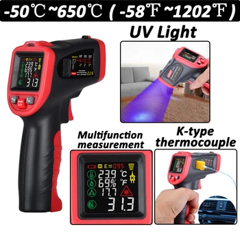 Digital Laser Infrarød Termometer Pistol med UV-lys, og K-Type Termoelementer Temperatur Probe -50℃~650℃(-58℉~1202℉)