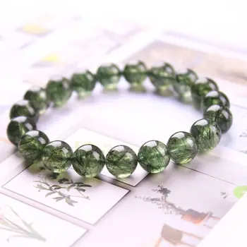Naturlig Grøn Hår Crystal Phantom Kvarts Krystal Healing Round Perle Armbånd Elastik Fashion Kvinder Mænd Reiki smykker DIY Gave