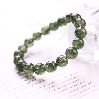Naturlig Grøn Hår Crystal Phantom Kvarts Krystal Healing Round Perle Armbånd Elastik Fashion Kvinder Mænd Reiki smykker DIY Gave