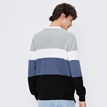 Sweater mænd 2020 ny trend kontrast syninger sweater voksen bomuld afslappet rund hals pullover sweater efterår