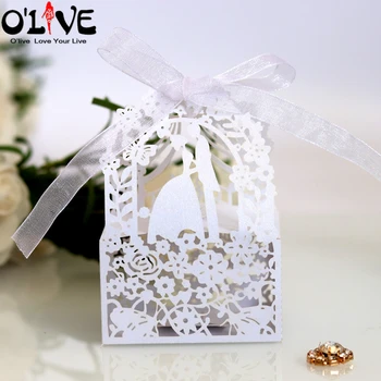 50 Stk Haven Bryllup Candy Box Gave Brud Brudgom Bonbonniere Overtrukket Kasse Papir, Chokolade, Slik Nuværende Emballage Laser Cut