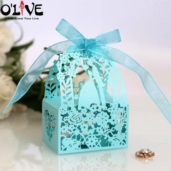 50 Stk Haven Bryllup Candy Box Gave Brud Brudgom Bonbonniere Overtrukket Kasse Papir, Chokolade, Slik Nuværende Emballage Laser Cut