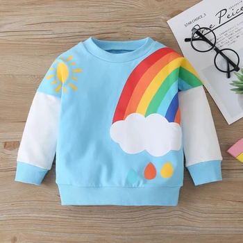 Pudcoco Børn er Frisk Rainbow Syning Sweatshirt Efterår og Vinter Lang-langærmet Varme Hyggelige Blød Pullover, Sweater 1-6 År