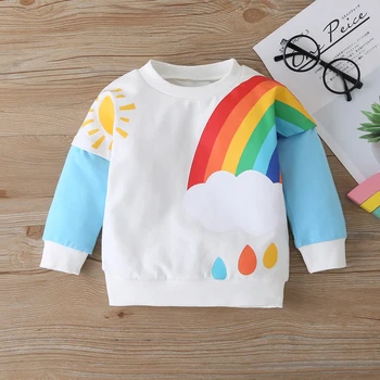 Pudcoco Børn er Frisk Rainbow Syning Sweatshirt Efterår og Vinter Lang-langærmet Varme Hyggelige Blød Pullover, Sweater 1-6 År