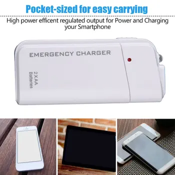 Universal Portable USB Emergency 2 AA-Batteri Extender Oplader Power Bank Levering Kasse Hvid til Iphone, Mobiltelefon, MP3-MP4-5w