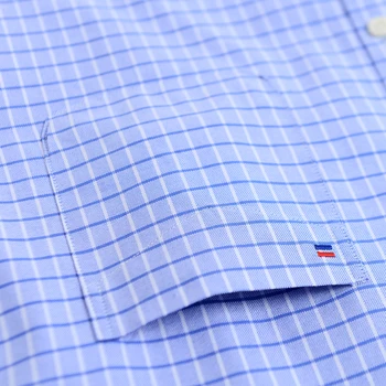 Mænd ' s Plaid Kontrolleret Afslappet Oxford Skjorter Enkelt Patch Lomme med Broderet Logo Regular-fit langærmet Knap Nede Skjorte