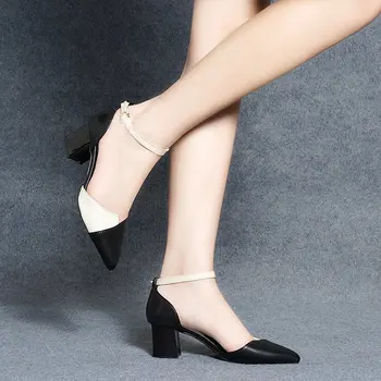 2020 nye kvinders Høje hæle koreanske farve matchende Spids Tå Tyk hæl Kjole sexet, høj-hæle sommeren størrelse 33-42 kvinder sko PU