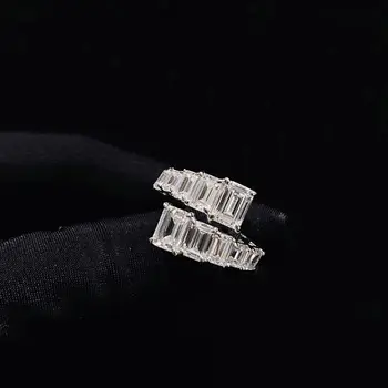 Jewepisode Ægte 925 Sterling Sølv Justerbar Ring Emereld Skære High Carbon Sten Simuleret Moissanite Ringe til Kvinder Bijoux