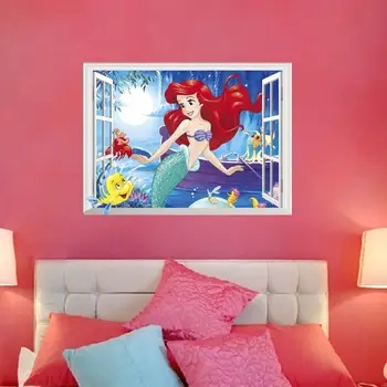 Tegnefilm Søde Prinsesse Wall Stickers til Børn Værelser Piger Pink Fairy Havfrue Vindue Plakaten Mærkat Vægmaleri Stue Dekoration