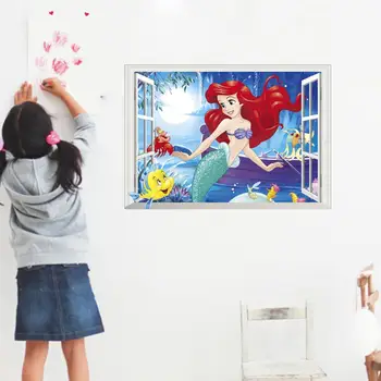 Tegnefilm Søde Prinsesse Wall Stickers til Børn Værelser Piger Pink Fairy Havfrue Vindue Plakaten Mærkat Vægmaleri Stue Dekoration