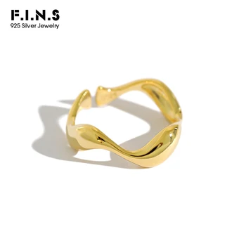 F. I. N. S To-tone S925 Sterling Sølv Ringe INS Uregelmæssigt Bølget Glat Kvindelige Ring Åben Sølv 925 Ring Fine Smykker Tilbehør