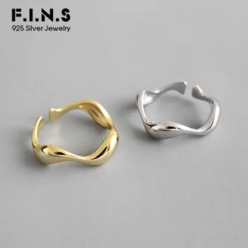 F. I. N. S To-tone S925 Sterling Sølv Ringe INS Uregelmæssigt Bølget Glat Kvindelige Ring Åben Sølv 925 Ring Fine Smykker Tilbehør