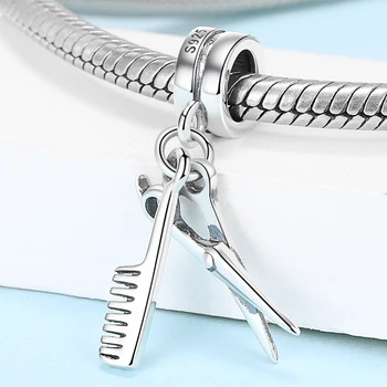 925 Sterling Sølv Mode Frisør Værktøjer Saks og Kam-Perle-Charme til Kvinder, der Passer til Pandora Armbånd Smykker Gave 2020