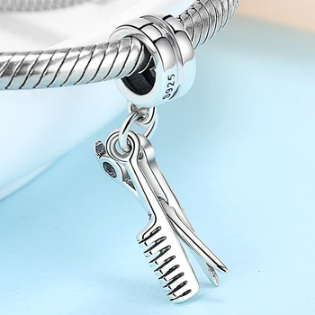 925 Sterling Sølv Mode Frisør Værktøjer Saks og Kam-Perle-Charme til Kvinder, der Passer til Pandora Armbånd Smykker Gave 2020