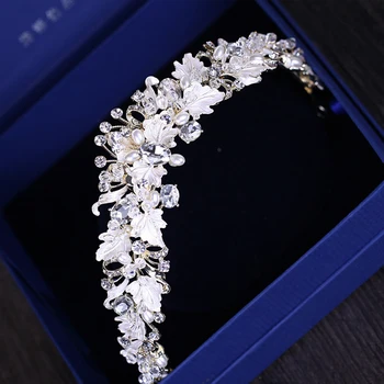 AiliBride Guld Brud Crown Bryllup Hår Tilbehør Håndlavet Perle Tiaras Crystal Diadem Bridal Crown For Kvinder Hår Smykker
