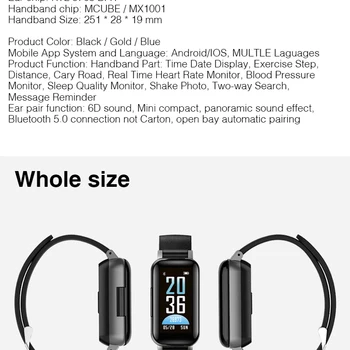 2 I 1 T89 TWS Smart Binaural Bluetooth Hovedtelefon Fitness Armbånd Smart Armbånd Hovedtelefon puls Sport Ur
