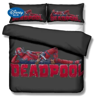 Disney, Marvel Deadpool helt strøelse sæt Single Tvilling, Dronning, dyne, sengetøj dynebetræk Pudebetræk Voksne Børn Gave