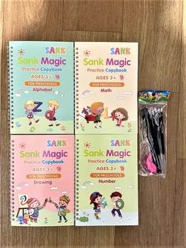 4 Bøger Magiske Bog For Børn Skrivebog For Kalligrafi Håndskrift Praksis Bøger Baby Legetøj Genanvendelige Skrivebog Kunst Bog