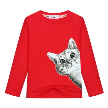 2018 Cool Print Luskede Katten Søde Børn Kids T-Shirt Lille Dreng Pige Baby Sommer Med Lange Ærmer Sjove Kat Cool Casual Top Tee