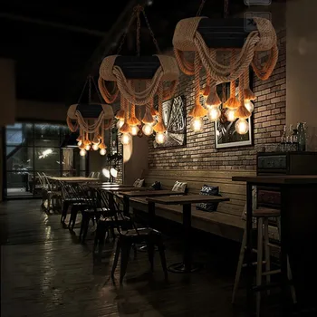 American Loft Retro Industrielle Kreative Dæk Lampe Restaurant Og Bar lLiving Værelses Værktøjsholder-Hamp Reb Vedhæng Lys