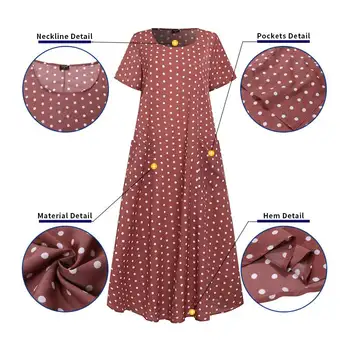 2021 Sommer Lommer Kjole VONDA Vintage Polka Dot Dress Trykt Maxi Sundress Til Kvinder Casual O-Hals Lange Vestidos Part Robe