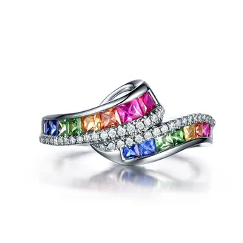 Bague Ringen Geometri Sølv 925 Smykker, Farver, Ædelstene, Ring for Kvinder Speciel stil Rainbow Trendy Kvindelige Part Ringe Gave